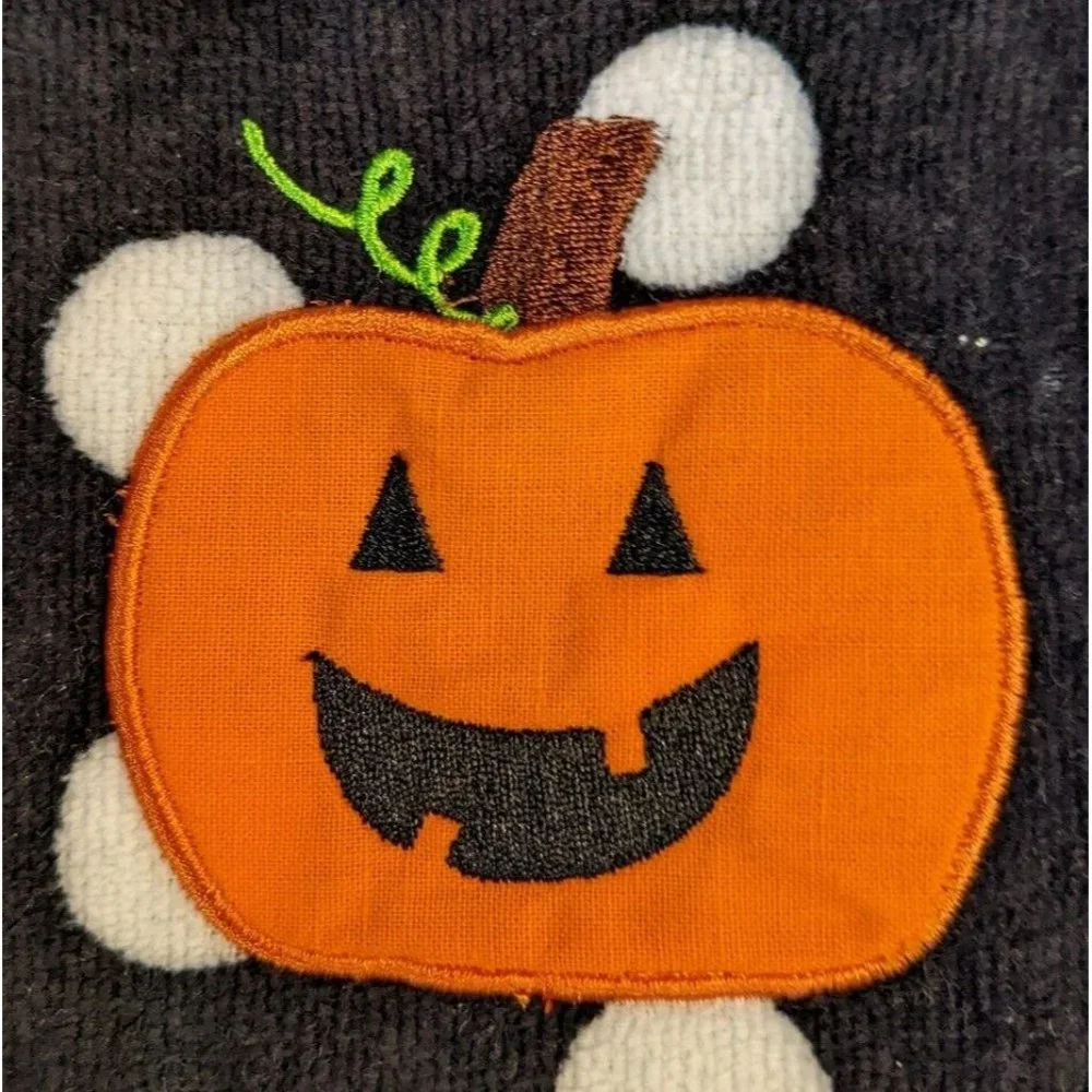 3 Vtg Halloween Hand Towels Embroidered Tea Ghost Candy Corn Pumpkin Applique
